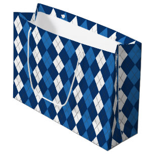 GRAND SAC CADEAU TONS DE MOTIFS DE DIAMANT BLEUS ET BLANC