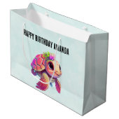 Grand Sac Cadeau Tortue de mer rose Whimsical & mignon Anniversaire (Devant Angle)