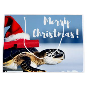 Grand Sac Cadeau Tortue de Noël