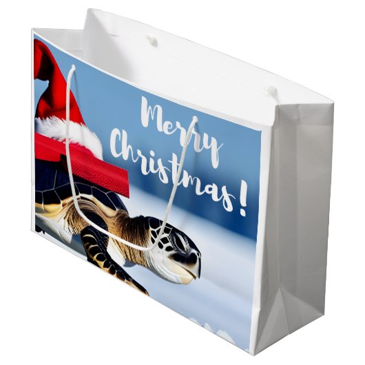 Grand Sac Cadeau Tortue de Noël (Devant Angle)