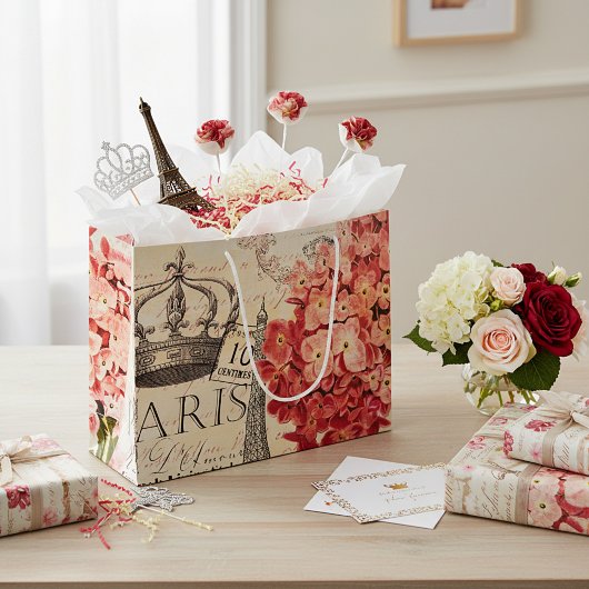 Grand Sac Cadeau Tour Eiffel et hortensia 