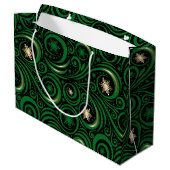 Grand Sac Cadeau Tourbillons et flocons de neige Vert et or (Dos Angle)