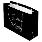 Grand Sac Cadeau Tout nom | Script blanc modifiable Cool sur noir (Dos Angle)