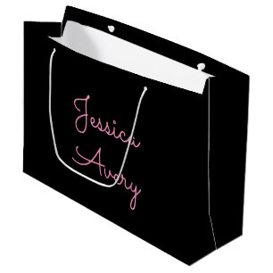 Grand Sac Cadeau Tout nom Script rose modifiable Cool sur noir