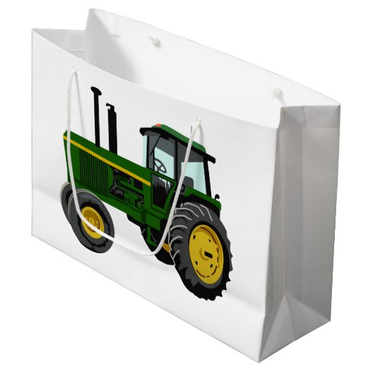 Grand Sac Cadeau Tracteur vert (Devant Angle)