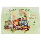 Grand Sac Cadeau Train Engine Boy 3e. Anniversaire (Devant)