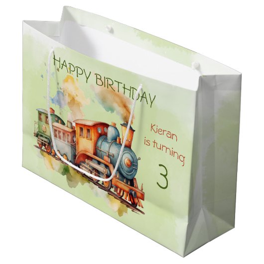 Grand Sac Cadeau Train Engine Boy 3e. Anniversaire (Devant Angle)