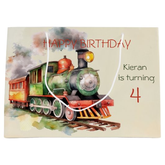 Grand Sac Cadeau Train Engine Boy 4e anniversaire (Devant)