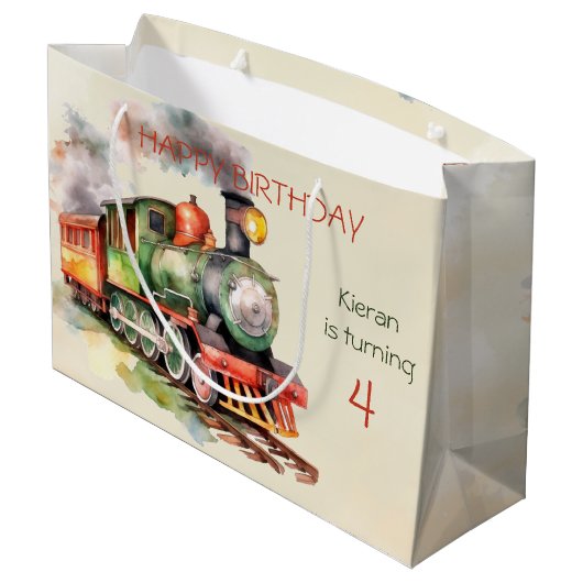 Grand Sac Cadeau Train Engine Boy 4e anniversaire (Dos Angle)