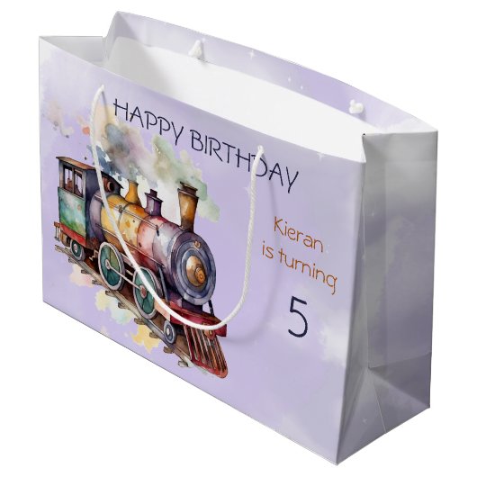 Grand Sac Cadeau Train Engine Boy 5th. Anniversaire (Dos Angle)