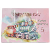 Grand Sac Cadeau Train Engine Girl 5th. Anniversaire (Devant)
