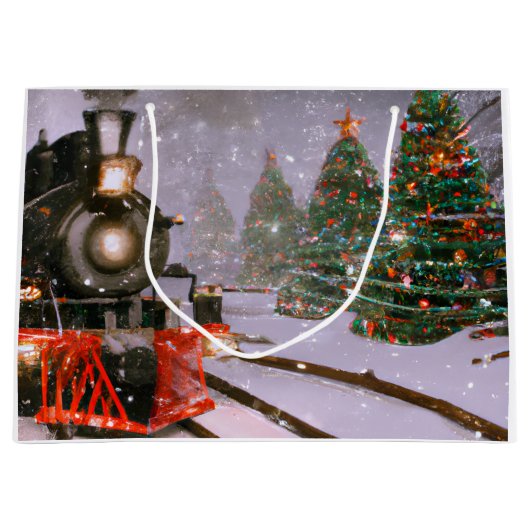 Grand Sac Cadeau Train forestier de Noël (Devant)