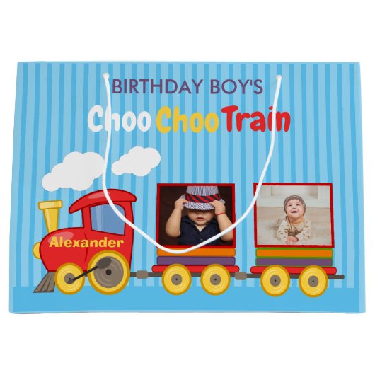 Grand Sac Cadeau Train Jouet Toddler Boy Birthday Blue (Devant)
