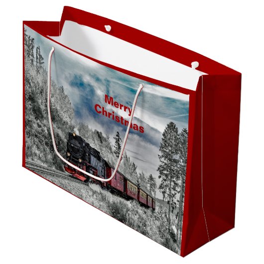 Grand Sac Cadeau Train Snow Photo (Devant Angle)