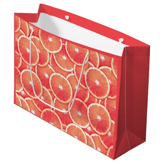 Grand Sac Cadeau Tranches de pamplemousse rose (Devant Angle)