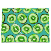 Grand Sac Cadeau Tranches Kiwi sur turquoise (Devant)