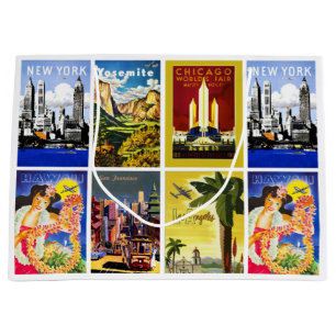 Grand Sac Cadeau Travel America vintage retro adventure collage