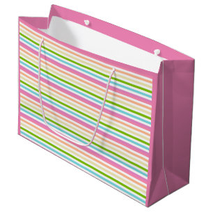 Grand Sac Cadeau Trendy Colorful Stripes Modèle rose bleu vert