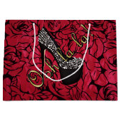 Grand Sac Cadeau Tres Chic Rouge Fleurs (Devant)