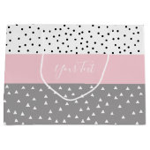 Grand Sac Cadeau Triangles et points géométriques élégants en gris  (Devant)