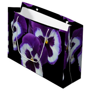 Grand Sac Cadeau Trio de fleurs de pensée violettes et blanches : l