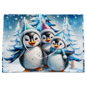 Grand Sac Cadeau Trois adorables pingouins (Devant)