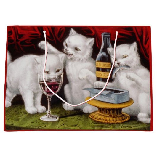 Grand Sac Cadeau Trois chatons heureux à la fête (Devant)