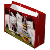 Grand Sac Cadeau Trois chatons heureux à la fête (Devant Angle)