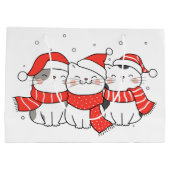 Grand Sac Cadeau Trois chats de Noël en Casquette et Écharpes (Dos)