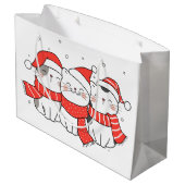 Grand Sac Cadeau Trois chats de Noël en Casquette et Écharpes (Dos Angle)