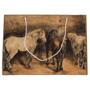 Grand Sac Cadeau Trois chevaux dans leur stabilité