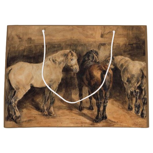 Grand Sac Cadeau Trois chevaux dans leur stabilité (Devant)