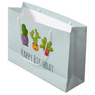 Grand Sac Cadeau Trois mignons cactus dans des pots de fleurs Illus