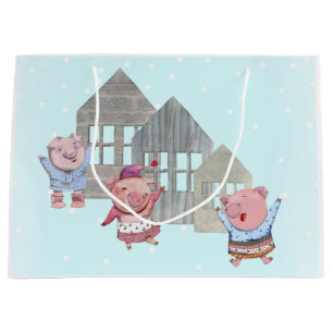 Grand Sac Cadeau Trois petits cochons avec leurs maisons