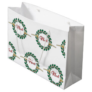 Grand Sac Cadeau Trompettes annonçant Noël : Couronne de Noël joyeu