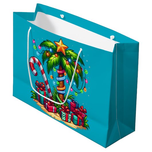 Grand Sac Cadeau Tropical Christmas Holiday Palm Tree (Devant Angle)
