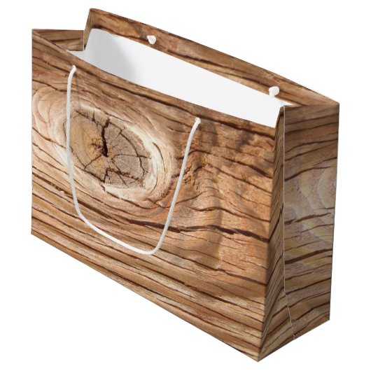 Grand Sac Cadeau Trou en bois de grain (Devant Angle)