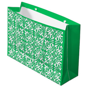 Grand Sac Cadeau Tuile marocaine - vert et blanc de jade