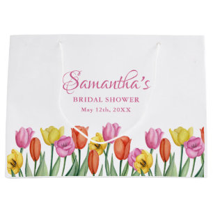 Grand Sac Cadeau Tulipes Aquarelle pour une Baby Shower de Mariage