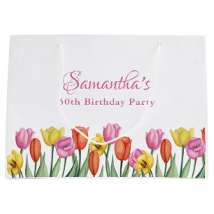 Grand Sac Cadeau Tulipes Aquarelles pour Baby Shower de Mariage
