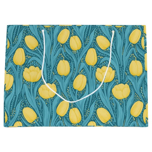 Grand Sac Cadeau Tulipes en bleu et jaune (Devant)