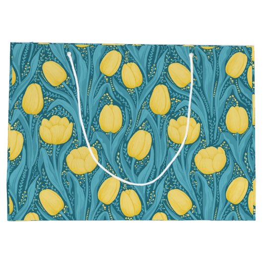 Grand Sac Cadeau Tulipes en bleu et jaune (Dos)
