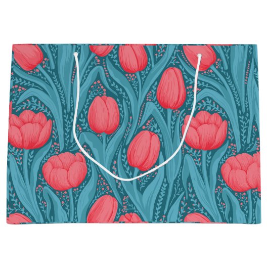 Grand Sac Cadeau Tulipes en bleu et rouge (Devant)