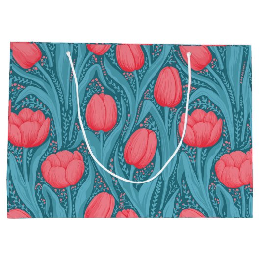Grand Sac Cadeau Tulipes en bleu et rouge (Dos)