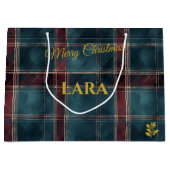 Grand Sac Cadeau Turquoise, Bourgogne et Gold Plaid (Devant)