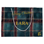 Grand Sac Cadeau Turquoise, Bourgogne et Gold Plaid (Dos)