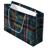Grand Sac Cadeau Turquoise, Bourgogne et Gold Plaid (Devant Angle)