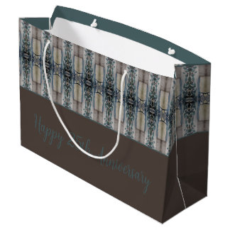 Grand Sac Cadeau Turquoise Et Brown Élégante Motif