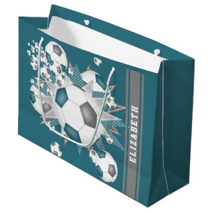Grand Sac Cadeau turquoise gris ballon de football souffle personna