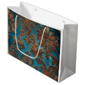 Grand Sac Cadeau Turquoise sombre et Patina Damask (Devant Angle)